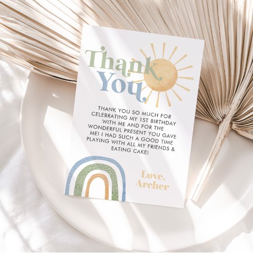 Mr Onederful 1st Birthday Rainbow Thank You Card