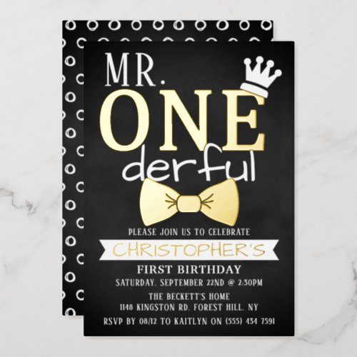 Mr ONEderful 1st Birthday Real Foil Invitation