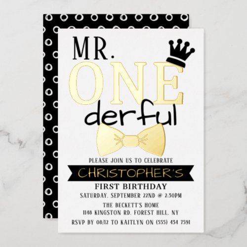 Mr ONEderful 1st Birthday Real Foil Invitation
