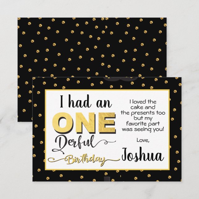 Mr. Onederful 1st Birthday thank you note card (Front/Back)