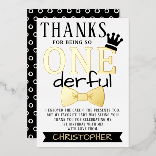 Mr ONEderful 1st Birthday Thank You Real Foil Invitation