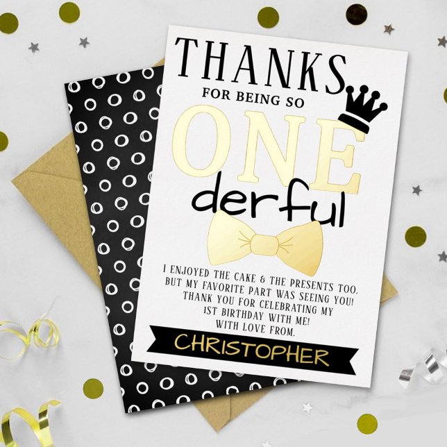 Mr. ONEderful 1st Birthday Thank You Real Foil Invitation (Creator Uploaded)
