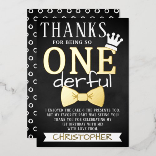 Mr ONEderful 1st Birthday Thank You Real Foil Invitation