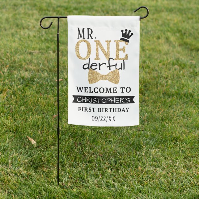 Mr. ONEderful 1st Birthday Welcome Garden Flag (In SItu)