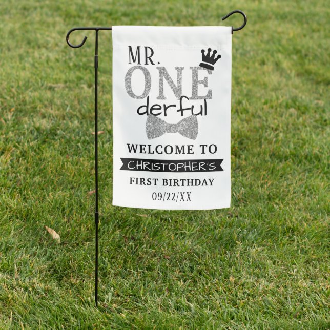 Mr. ONEderful 1st Birthday Welcome Garden Flag (In SItu)