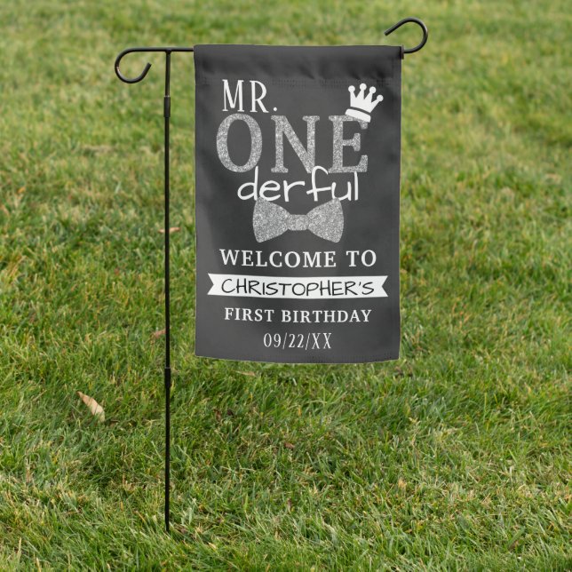 Mr. ONEderful 1st Birthday Welcome Garden Flag (In SItu)