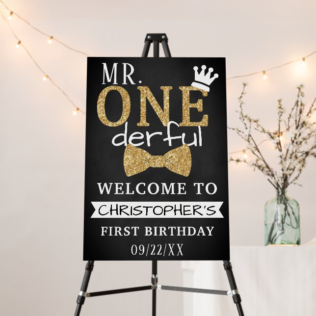 Mr. ONEderful 1st Birthday Welcome Sign (In Situ (Stand))