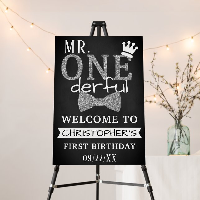 Mr. ONEderful 1st Birthday Welcome Sign (In Situ (Stand))