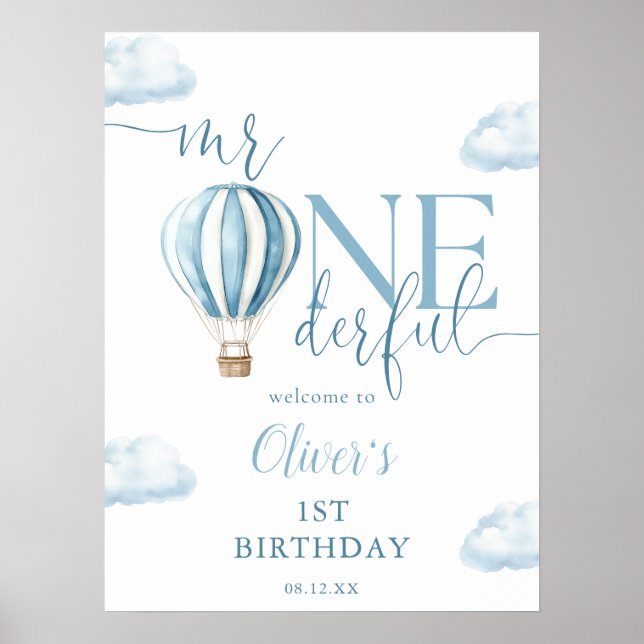 Mr Onederful Balloon Boy 1st Birthday Welcome  Poster (Front)