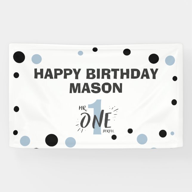 Mr Onederful Birthday Banner Boy Baby Blue (Horizontal)