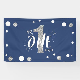 Mr Onederful Birthday Banner Boy Navy Blue