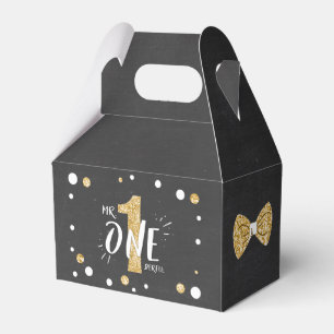 Mr Onederful Birthday Favor Box Bow Tie Black Gold
