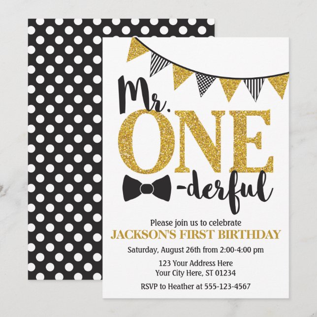 Mr. ONEderful Birthday Invitation (Front/Back)