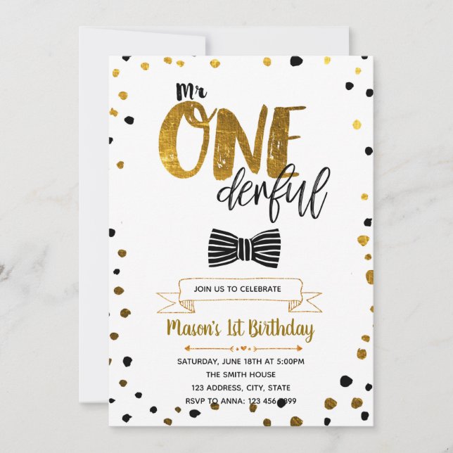 Mr onederful birthday invitation (Front)