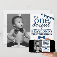 Mr. ONEderful • Fun Striped Birthday Party Invitation – Elizabeth R Fine  Stationery & Gifts