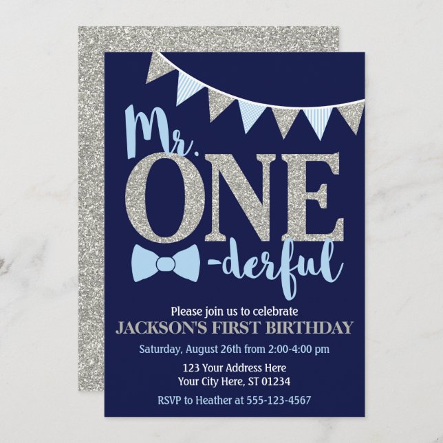 Mr. ONEderful Birthday Invitation (Front/Back)