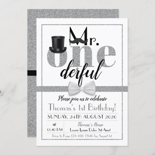 Mr Onederful Birthday Invitation Black  White