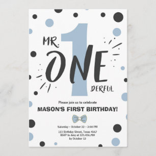 Mr onederful birthday invitation Boy Black Blue