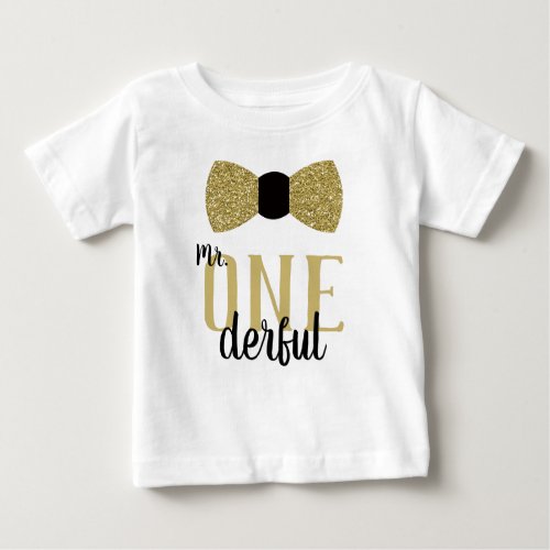 Mr ONEderful Birthday Shirt in Black and Faux Gold