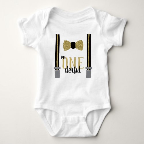 Mr ONEderful Birthday Shirt in Black and Faux Gold