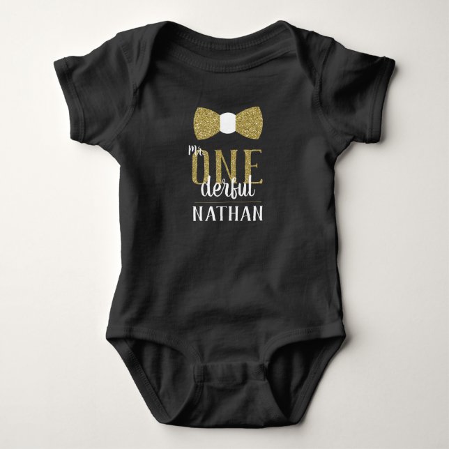 Mr ONEderful Birthday Shirt in Black and Faux Gold (Front)