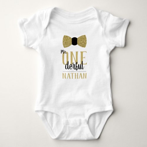 Mr ONEderful Birthday Shirt in Black and Faux Gold