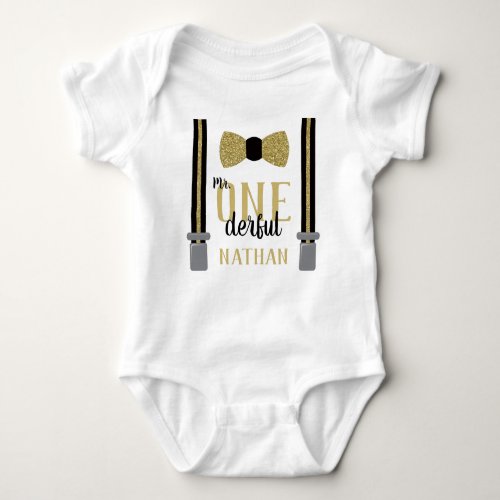 Mr ONEderful Birthday Shirt in Black and Faux Gold