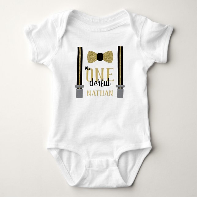 Mr ONEderful Birthday Shirt in Black and Faux Gold (Front)