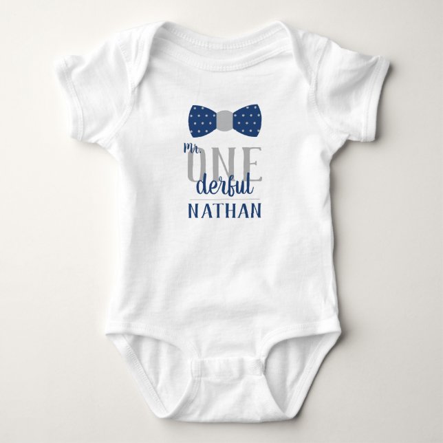 Mr ONEderful Birthday Shirt in Blue and Gray (Front)