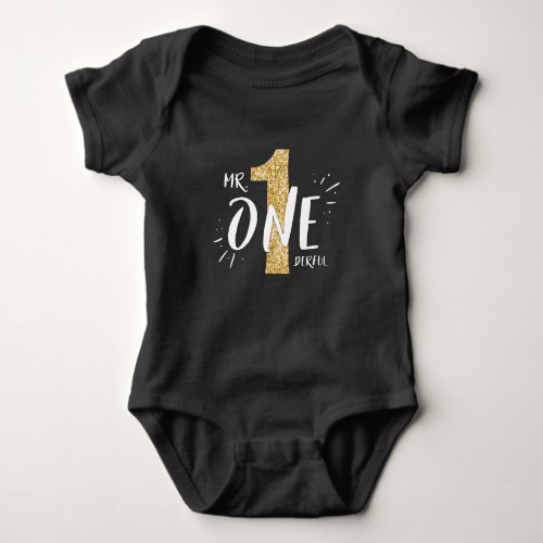 Mr Onederful Birthday Shirt Romper Boy Black Gold