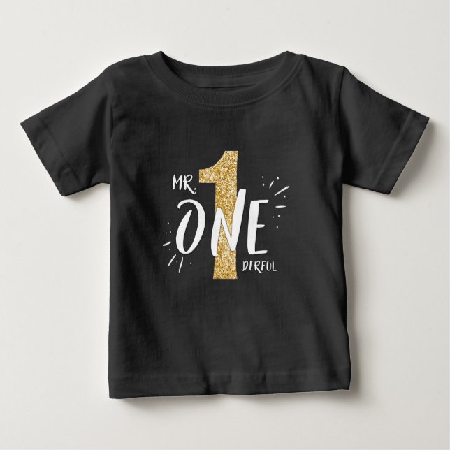 Mr Onederful Birthday T-shirt Boy Black Gold (Front)