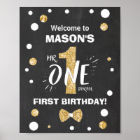 Mr Onederful Birthday Welcome Sign Boy Black Gold