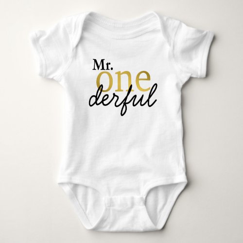 Mr Onederful Black and Faux Gold Baby Shirt