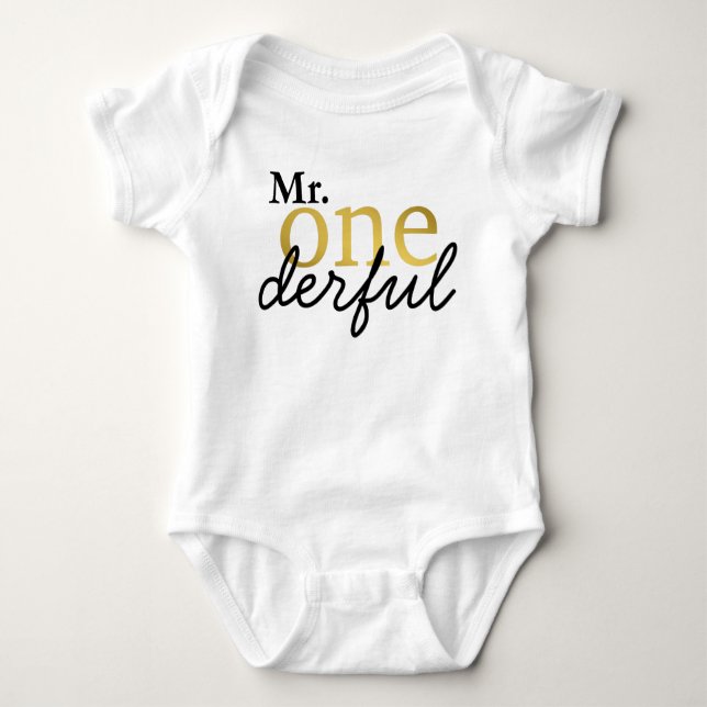 Mr Onederful Black and Faux Gold Baby Shirt (Front)