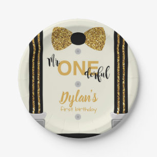 Mr Onederful black and gold bow tie Paper Plates