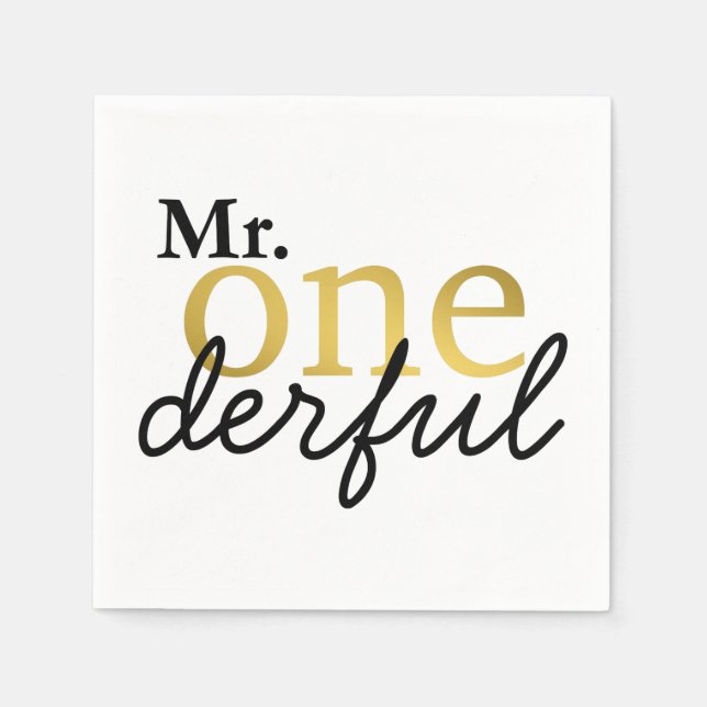 Mr Onederful Black and Gold Party Napkins (Front)