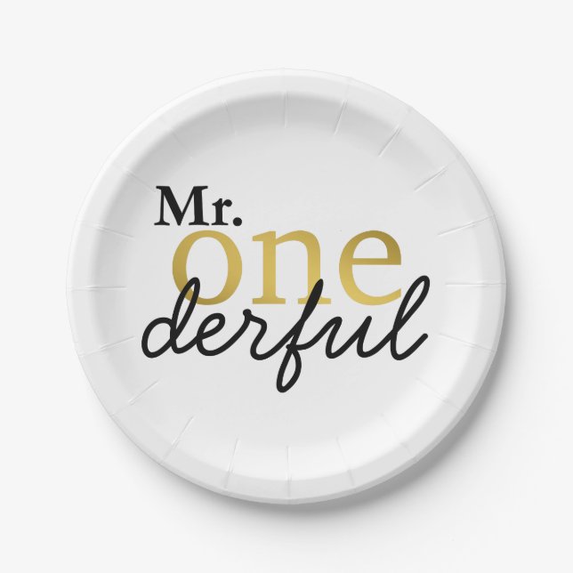 Mr Onederful Black and Gold Party Plates (Front)