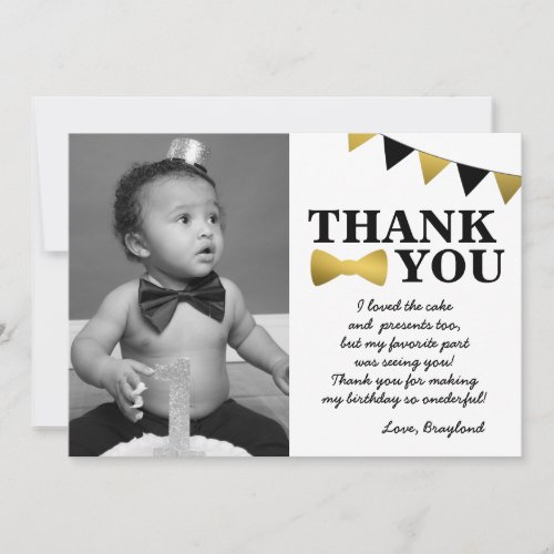 Mr Onederful Black and Gold Thank You Card