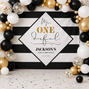 Mr. Onederful Black and White Striped Backdrop