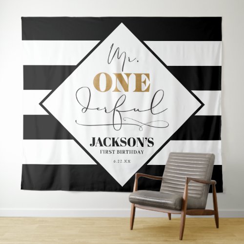 Mr Onederful Black and White Striped Backdrop