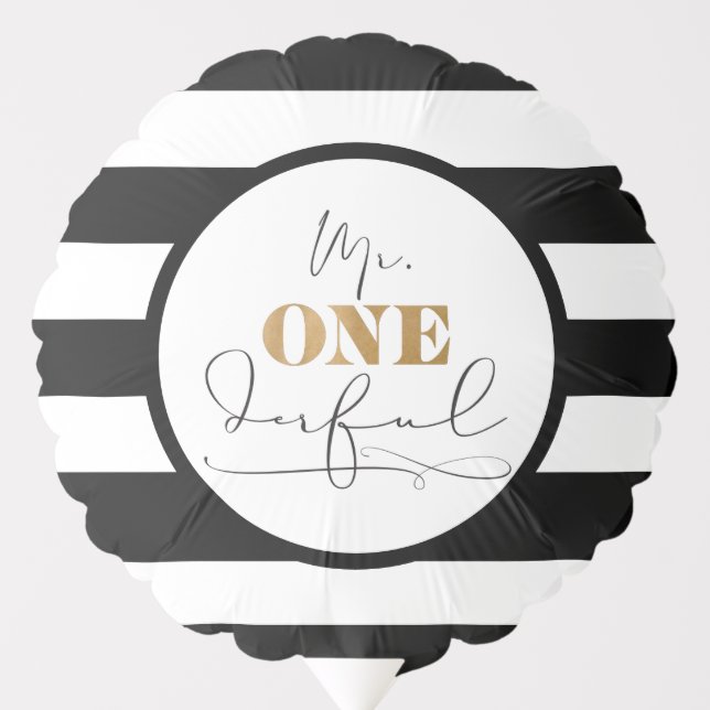 Mr. Onederful Black and White Striped Balloon (Front)