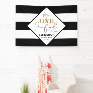 Mr. Onederful Black and White Striped Banner