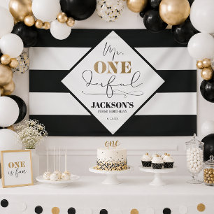 Mr. Onederful Black and White Striped Banner