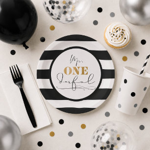 Mr. Onederful Black and White Striped Paper Plates
