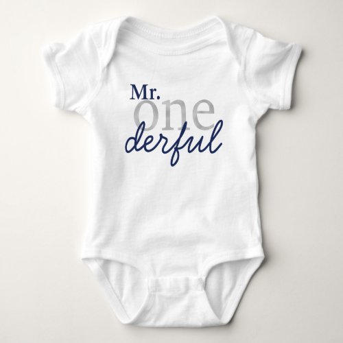 Mr Onederful Blue and Faux Silver Baby Shirt