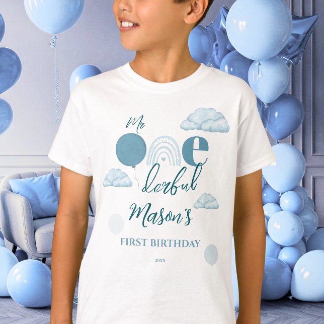 Mr Onederful Blue Sky Cloud Boho First Birthday T-Shirt (Creator Uploaded)