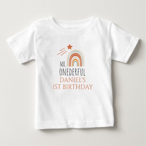 MR Onederful Boho Rainbow First Birthday Baby T_Shirt