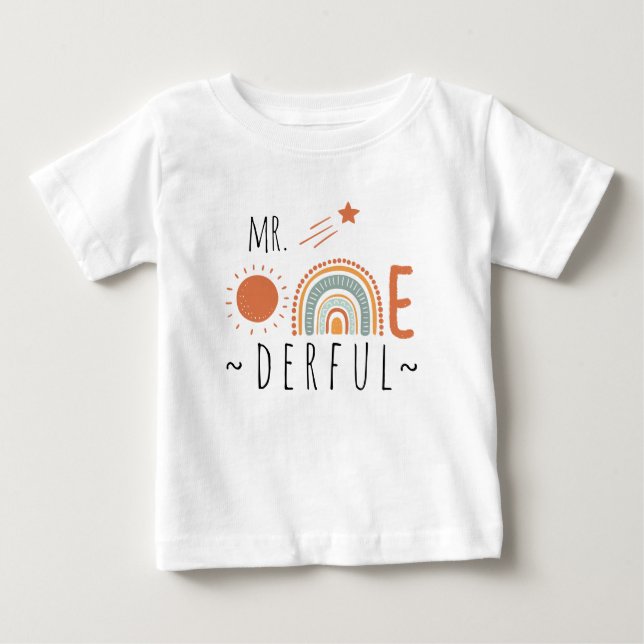 MR Onederful Boho Rainbow First Birthday Boy Baby T-Shirt (Front)
