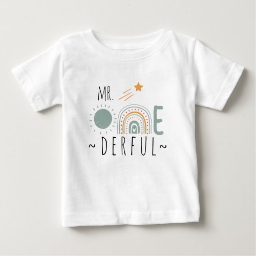 MR Onederful Boho Rainbow First Birthday Boy Baby T_Shirt