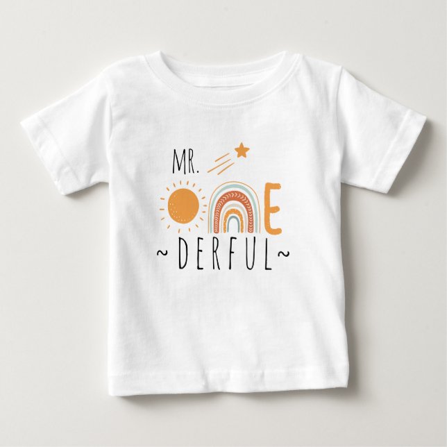 MR Onederful Boho Rainbow First Birthday Boy Baby T-Shirt (Front)